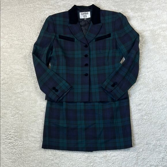 Kasper Dresses & Skirts - Y2K Kasper A.S.L. two piece skirt suit in blue and green plaid, size 4P